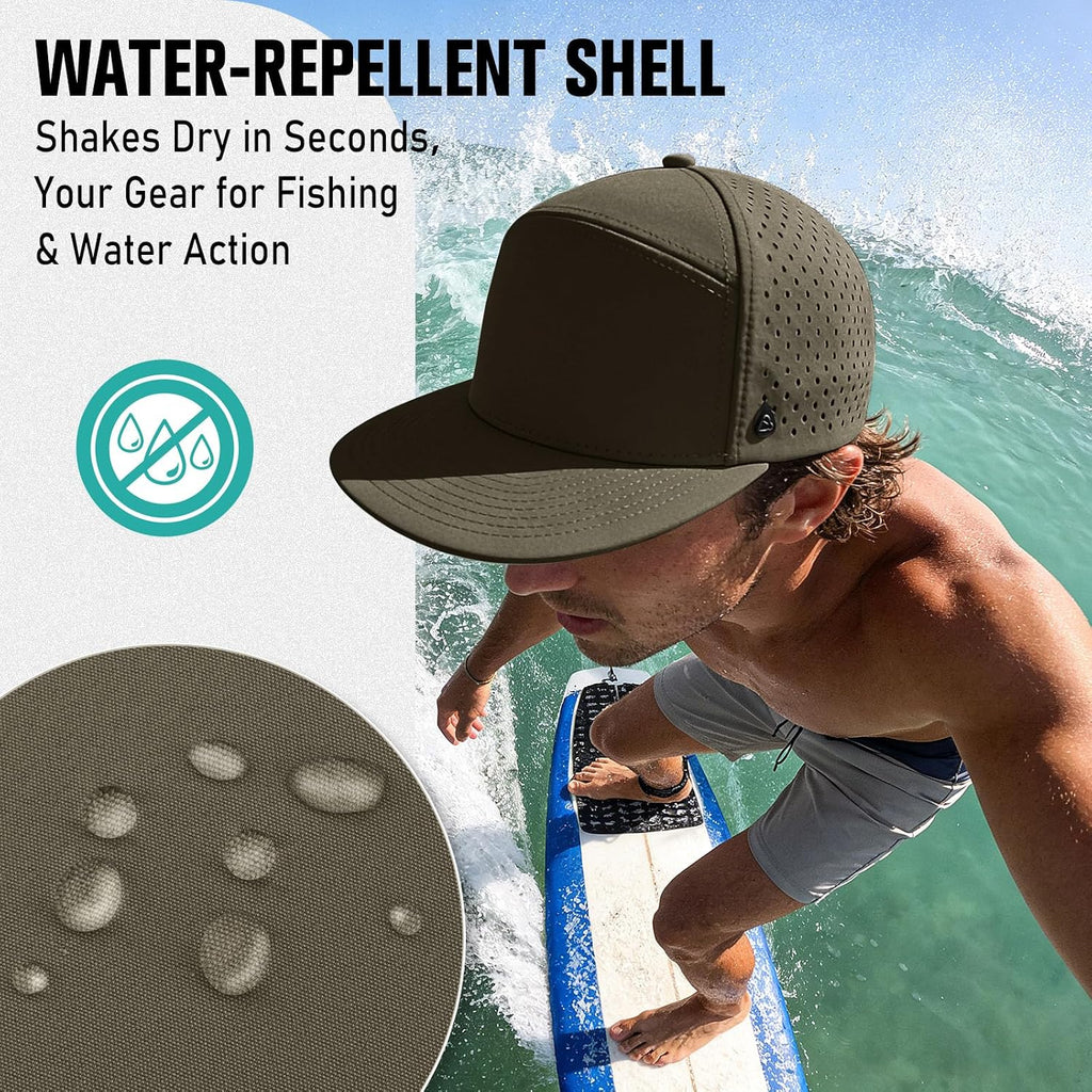 AOPREL Flat Brim Baseball Cap for Men Adjustable Water-Resistant Performance Hat with Breathable Laser Perforated