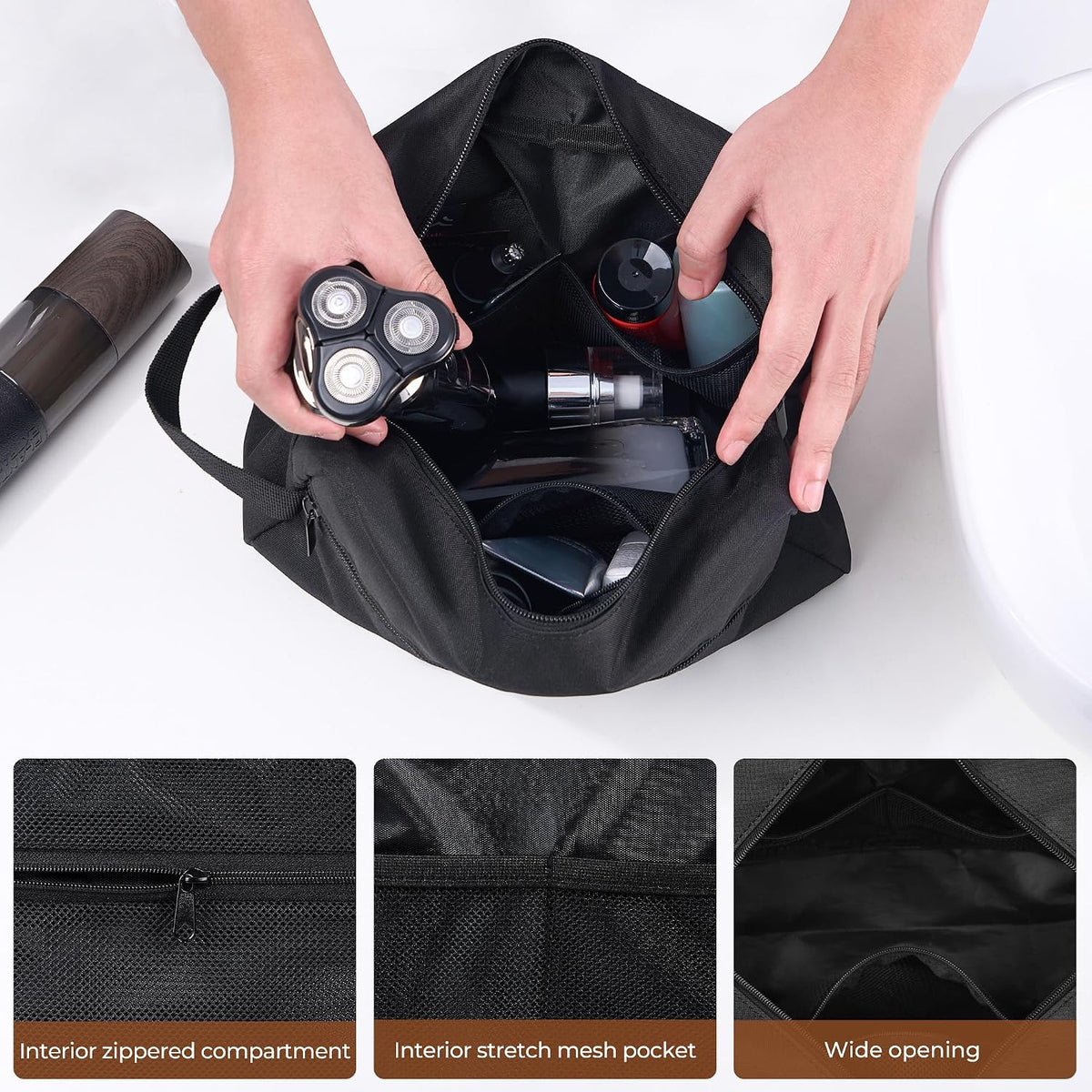 Elviros Hanging Toiletry Bag, Lightweight Travel Dopp Kit, Large, Black