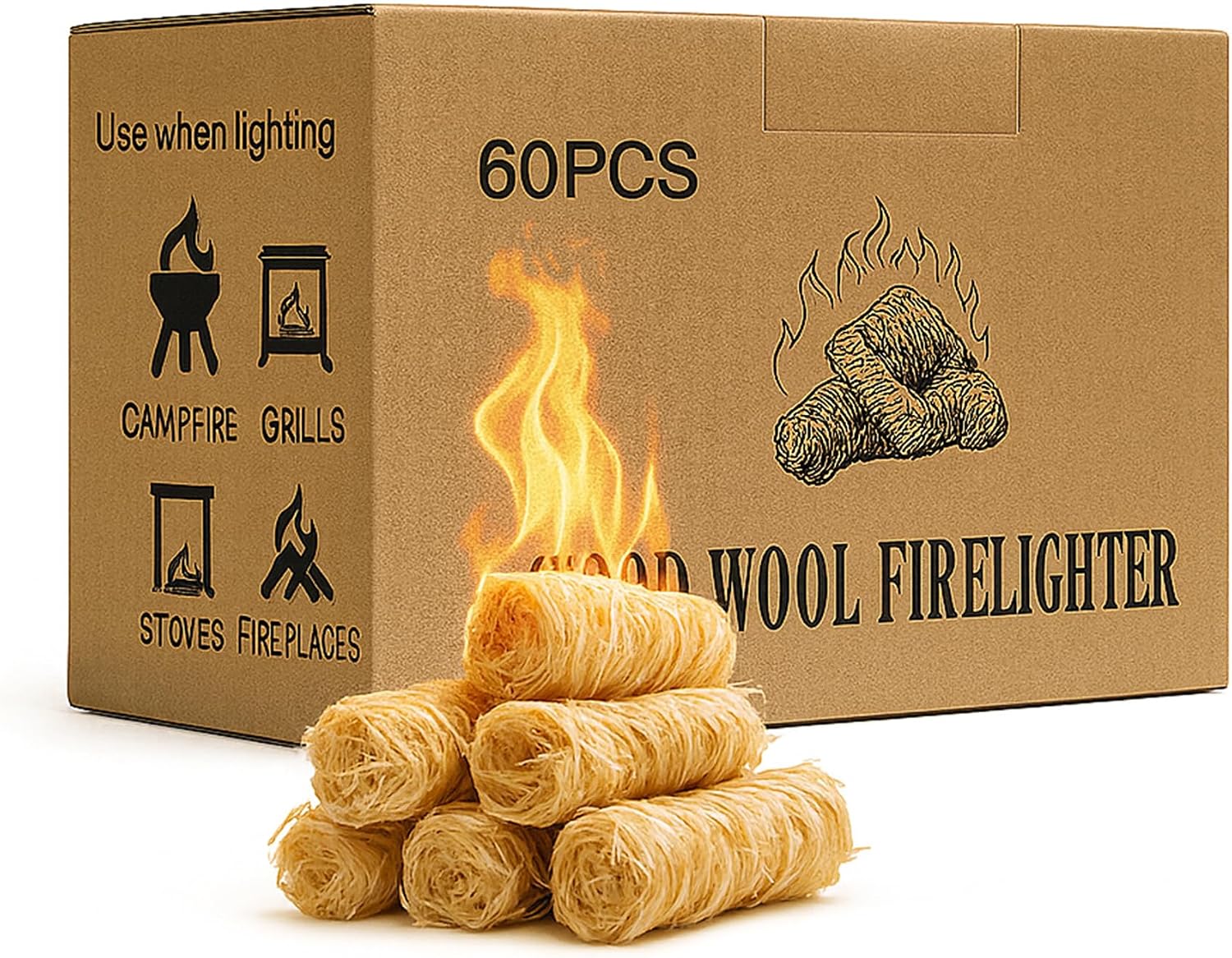 60 pcs Fire Starter - Natural Fire Starters for Campfires, BBQ