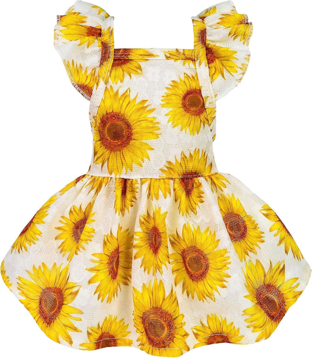 Fitwarm Dog Sunflower Dress, Dog Clothes for Small Dogs Girl, Pet Cat Apparel, White, Yellow, Red, Medium
