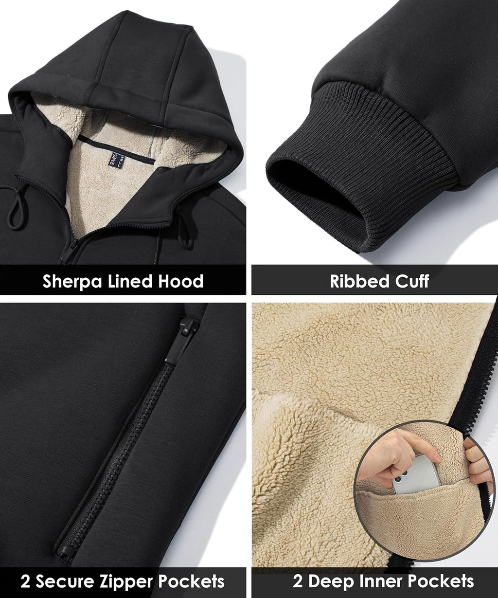 Boladeci Men's Sherpa Fleece Lined Hoodie Zip Up Heavyweight Winter Jacket