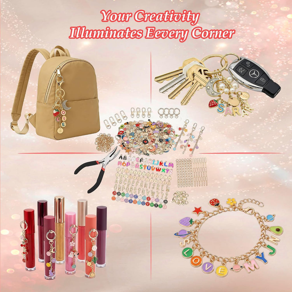Lemosyu 563pcs Charms Lip Gloss Keychain Making Kit for DIY Craft, Gifts