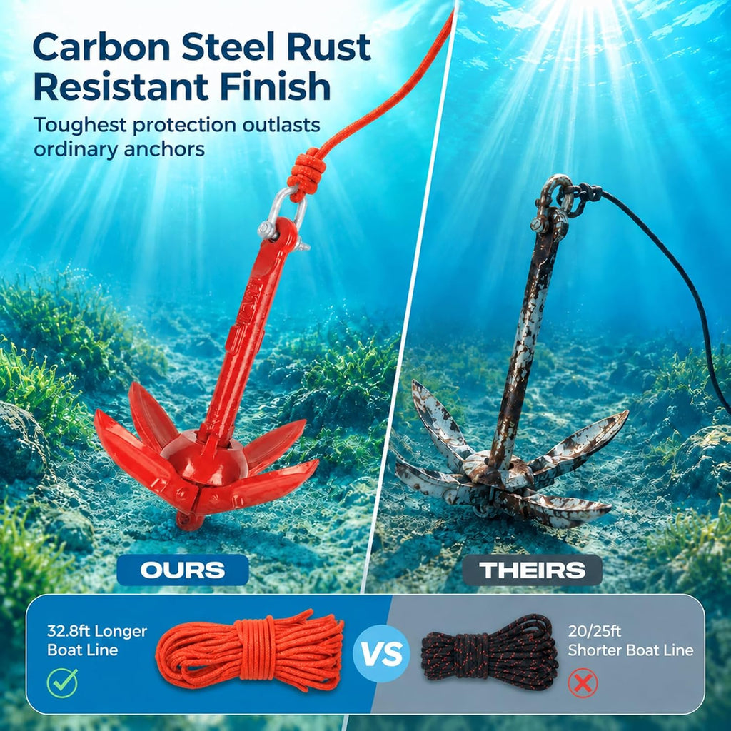 BeGrit Small Kayak Anchor w/Rope, Folding Marine Anchor for Paddle Board