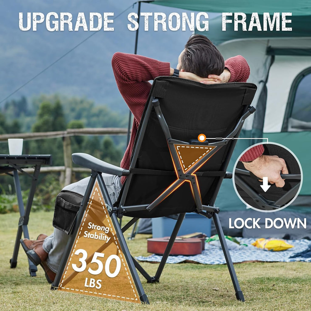 Portal Reclining Camping Chair with Adjustable Back, Black