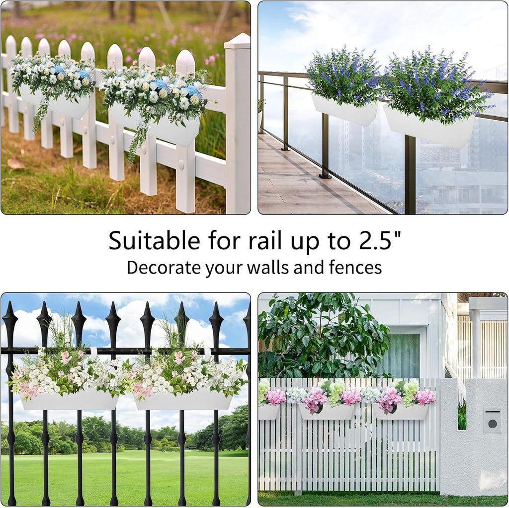 16 Inch Railing Planters Box Metal Hanging Flower Pot 3 Pcs