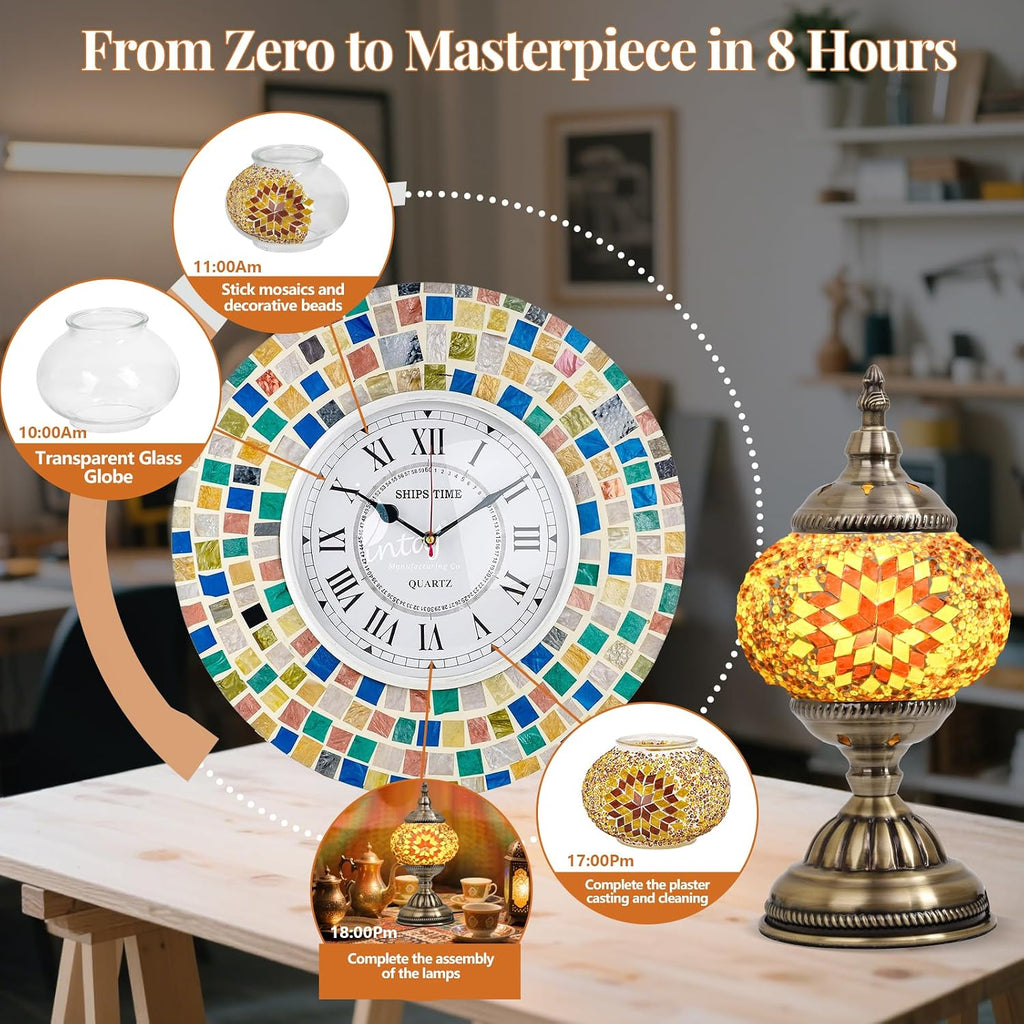 DIY Turkish Mosaic Lamp Kit for Adults & Teens, 5.2" Shade, Amber