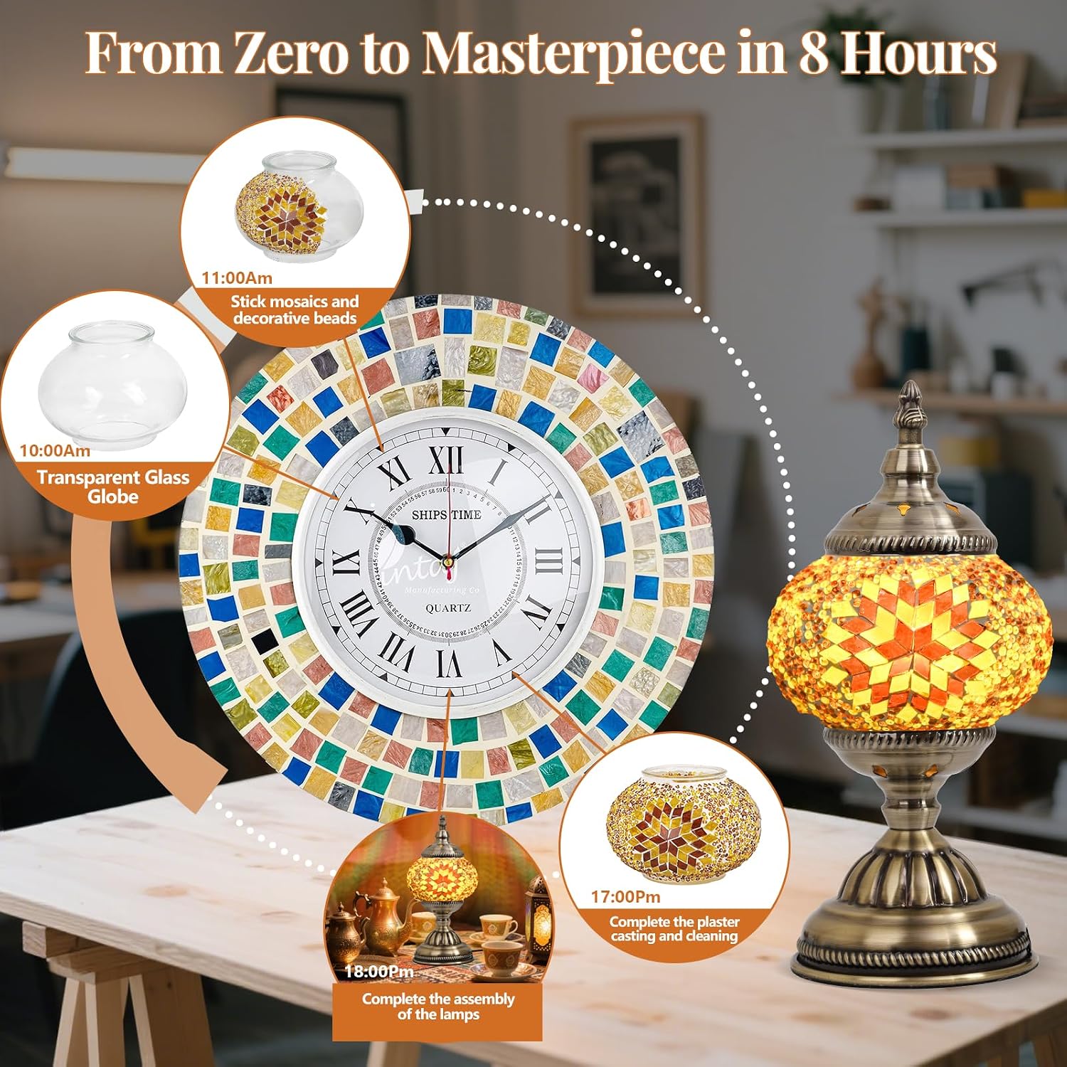 DIY Turkish Mosaic Lamp Kit for Adults & Teens, 5.2" Shade, Amber