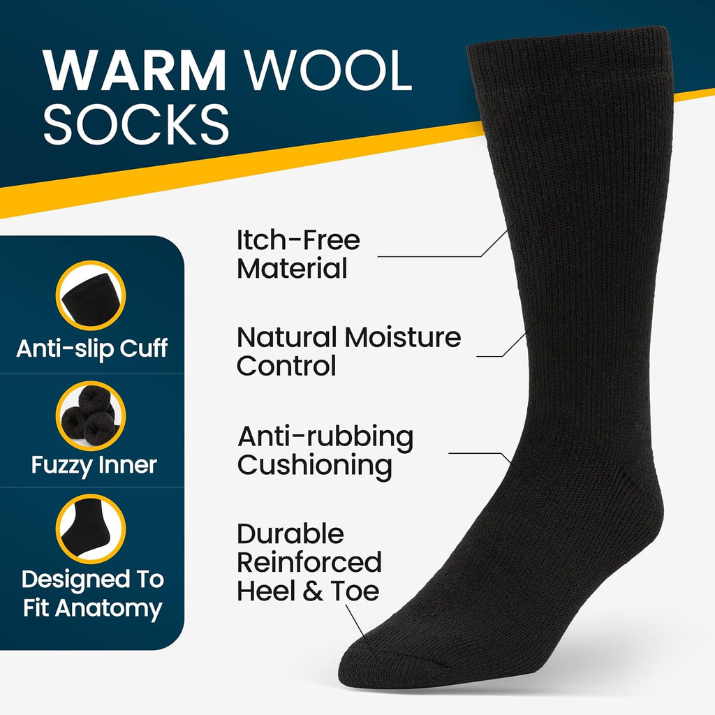 Alvada Mens Merino Wool Crew Socks Thermal and Warm Socks for Winter Work Hiking Running 3 Pairs