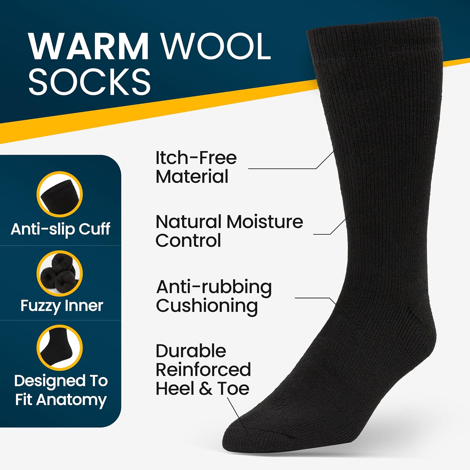 Alvada Mens Merino Wool Crew Socks Thermal and Warm Socks for Winter Work Hiking Running 3 Pairs