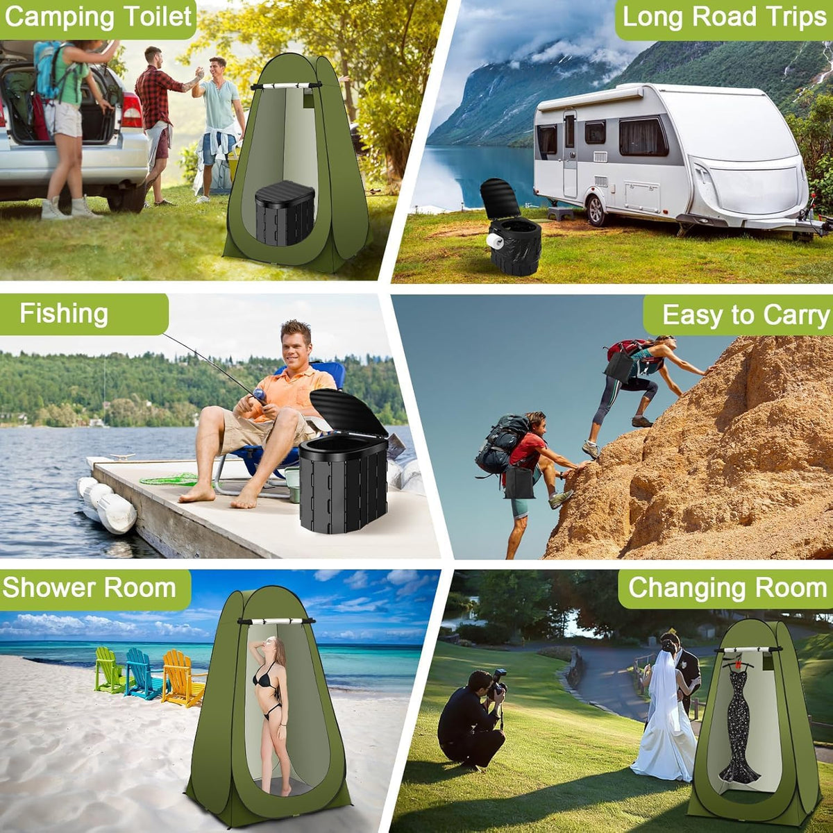 Portable Toilet Kit, Camping Toilet with Pop-Up Privacy Tent Toilet Bags, Washable Portable Outdoor Showers Changing Rooms