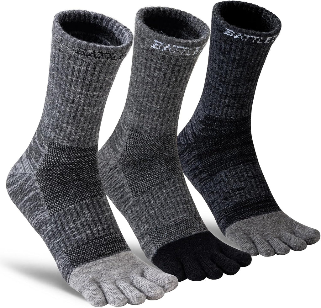 Merino Wool Toe Socks,Hiking Running Crew Socks for Women Men