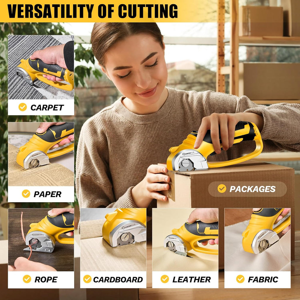 SakerPlus Cordless Electric Scissors, 4V Rechargeable Cardboard Cutter