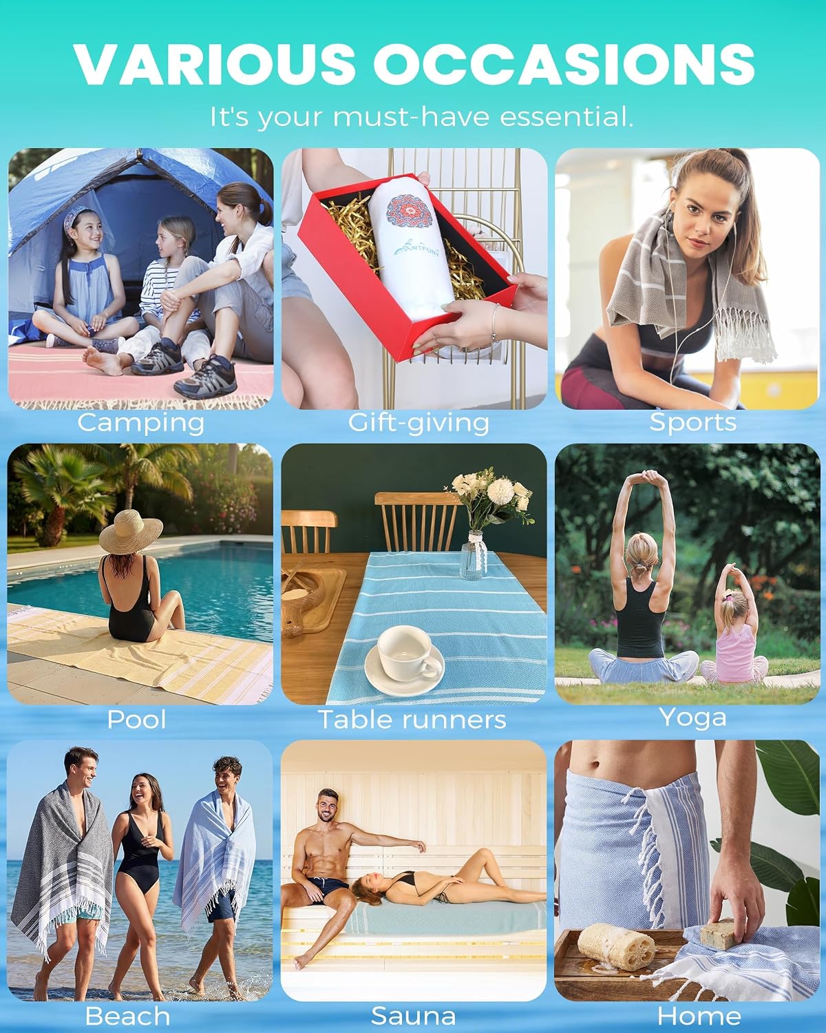 2 Pack Turkish Beach Towel Vacation Essentials Quick Dry Sand Free Soft Absorbent Adult Oversized Bath Pool Swim Long Wide Stripe Towel Sound Cloud Linen Sandfree Chamoi Mat Summer Thing Thin Travel