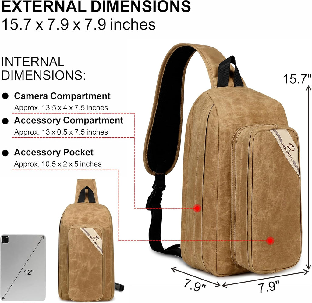 Padwa Lifestyle Khaki Crossbody Camera Bag - Waxed Memory Canvas Compact Camera Sling and Crossbody Bag with Fast Access,Versatile Lightweight Everyday Bag Great for Photographers Travel,Photography