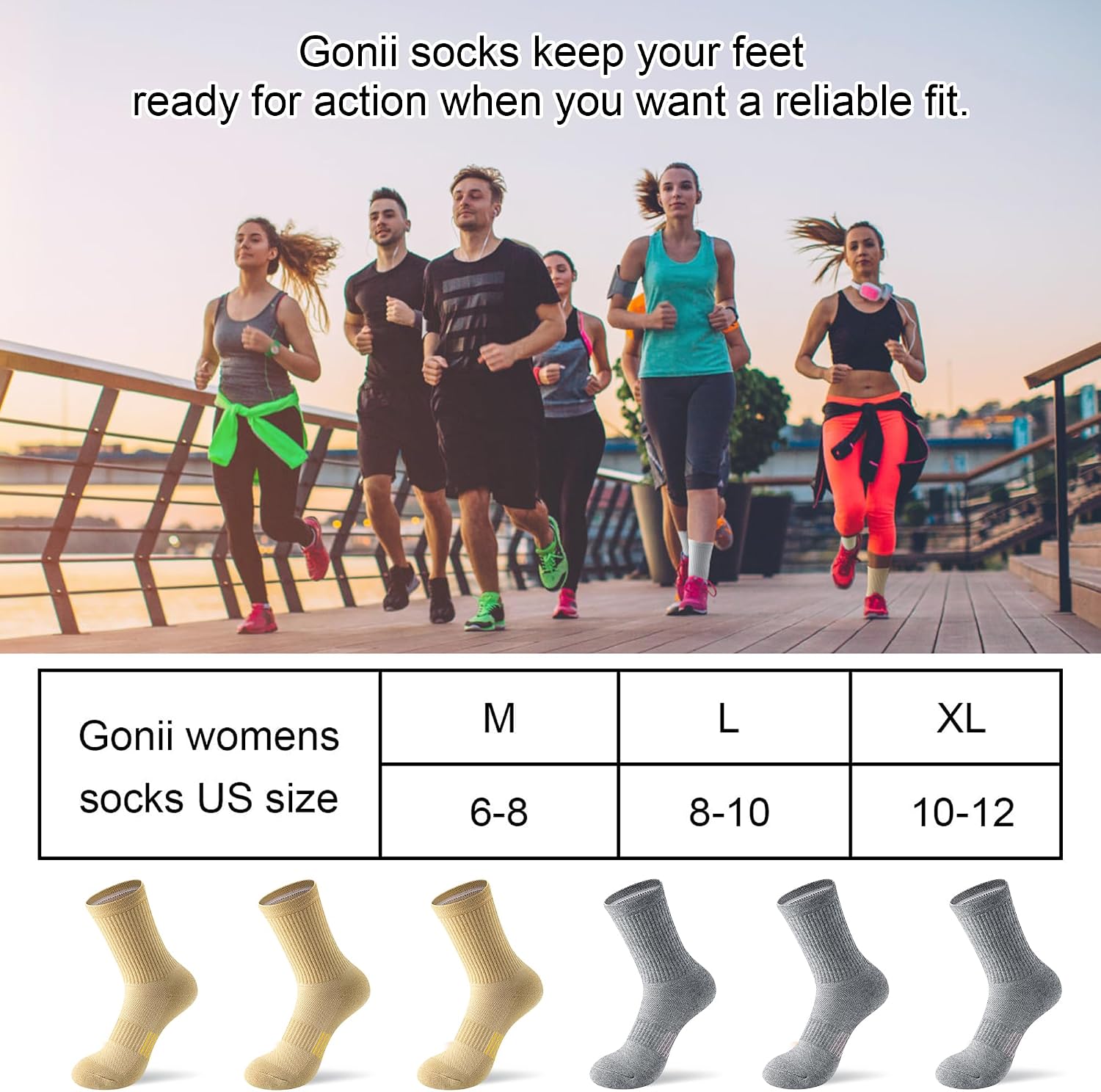 Gonii Women Athletic Cushioned Crew Socks 5 Pairs