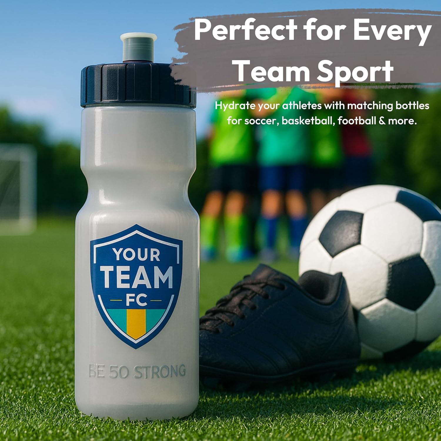 50 Strong | Custom Water Bottles, 24-Pack, 22 oz, Personalized, Logo Ready