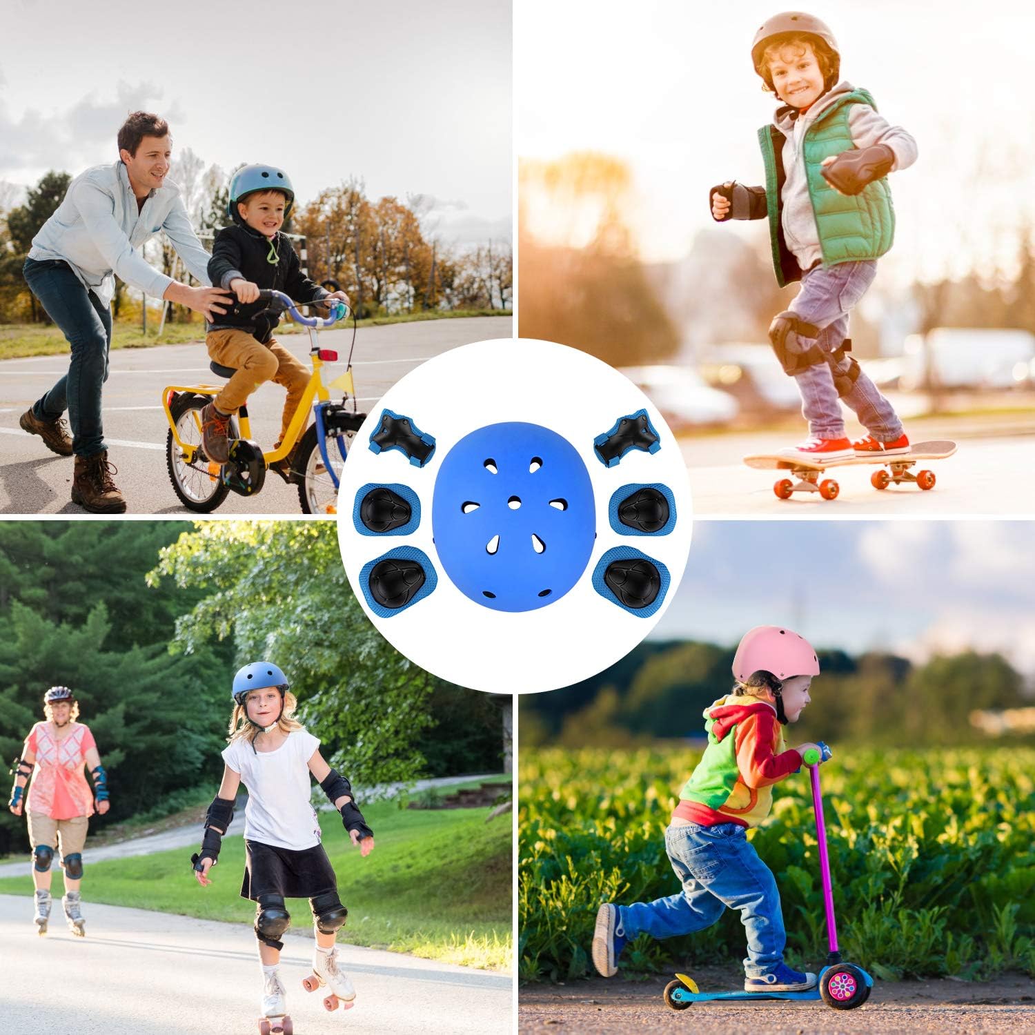 WayEee Kids Bike Helmet Set Knee Pads Adjustable Protective Gear, 3-14 Age