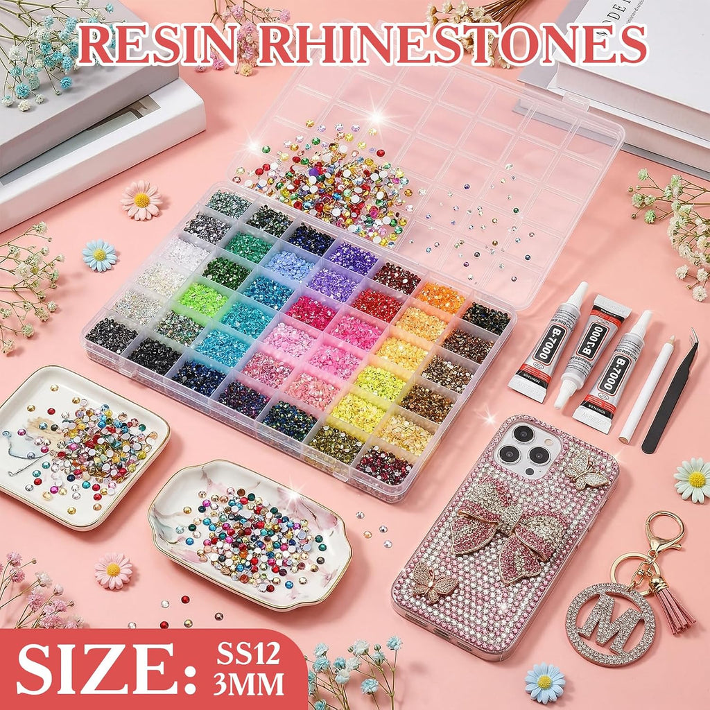 80000Pcs Bedazzling Kit, 42 Colors 3mm Flatback Rhinestones with 3 B7000 Glue & Tools, Bedazzler Kit for Crafts Clothes Tumblers Nail Art & Diamond Painting - Christmas Birthday Gift for Girls