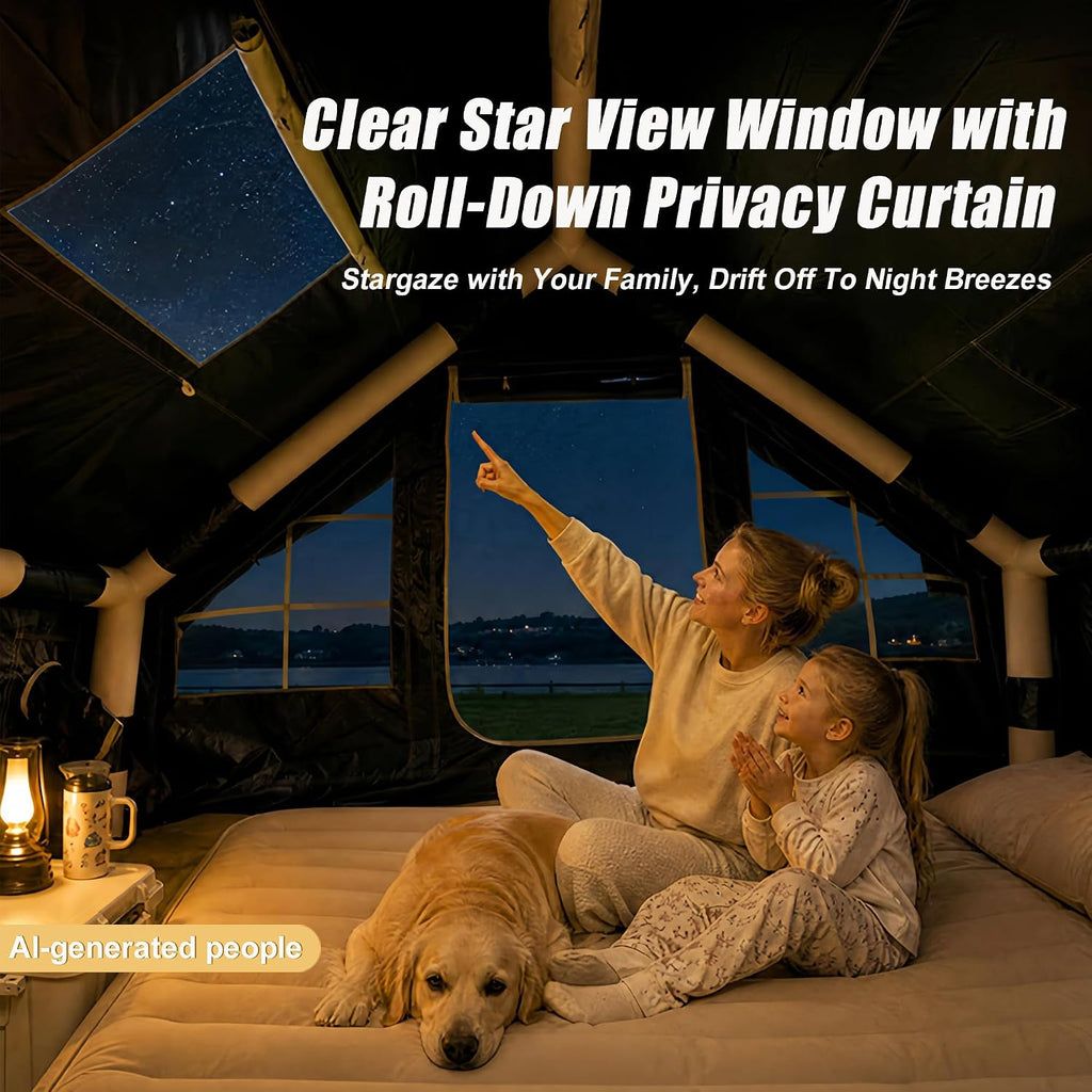 Inflatable Tent for 4-Season Camping, Blow up Glamping Tent for 4-6 Person
