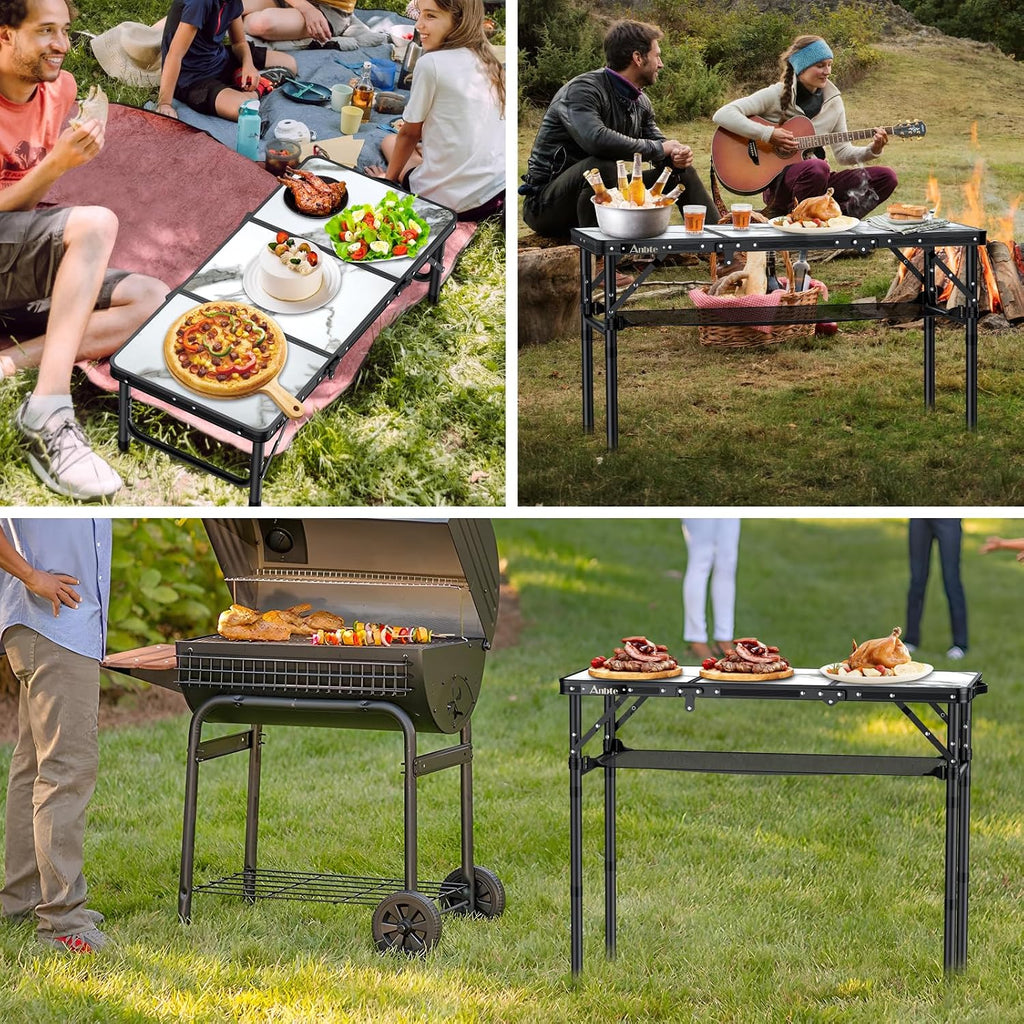 Anbte 3ft Folding Camping Table, 3 Adjustable Height Max 27.5", White