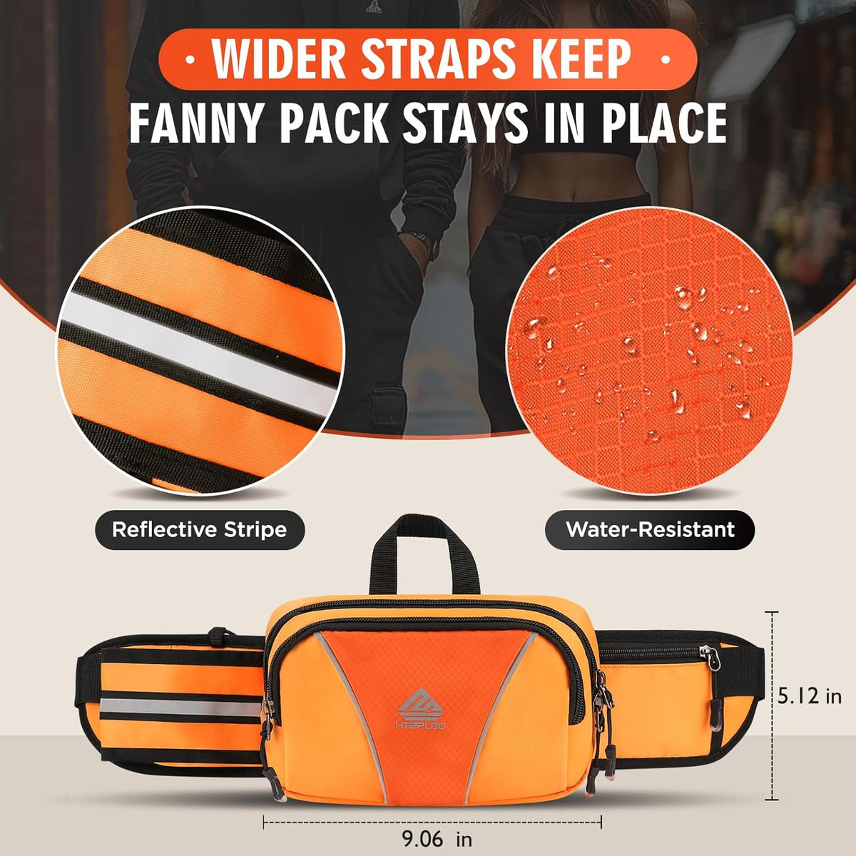 Fanny Pack for Men Women Waist Bag with Water Bottle Holder for Hiking, Travel,Dog Walking, Workout (Orange)