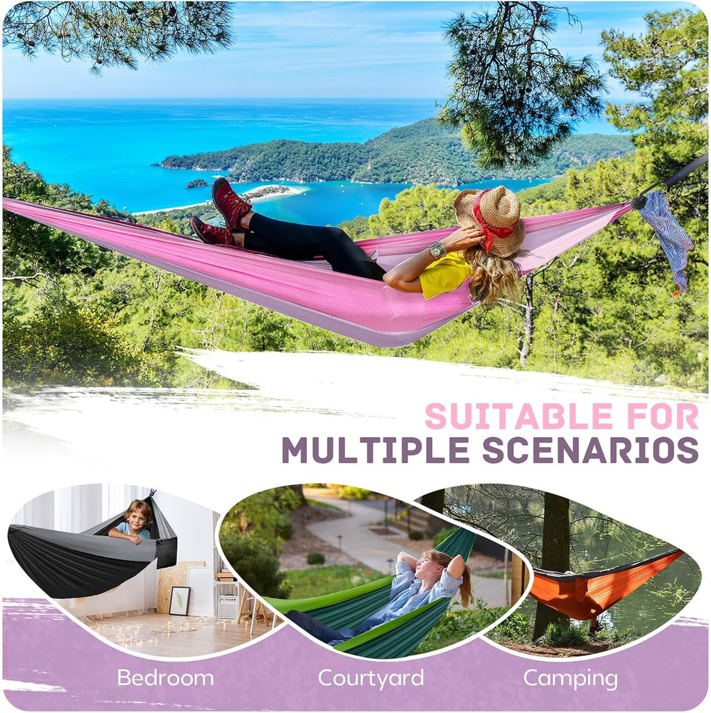 Camping Hammock Lightweight, Portable Hammocks Parachute Hammock with Two Tree Straps, Single or Double Travel Swing Nylon Camp Hammocks, Outdoor Essentials for Beach Backpacking Hiking, Orange