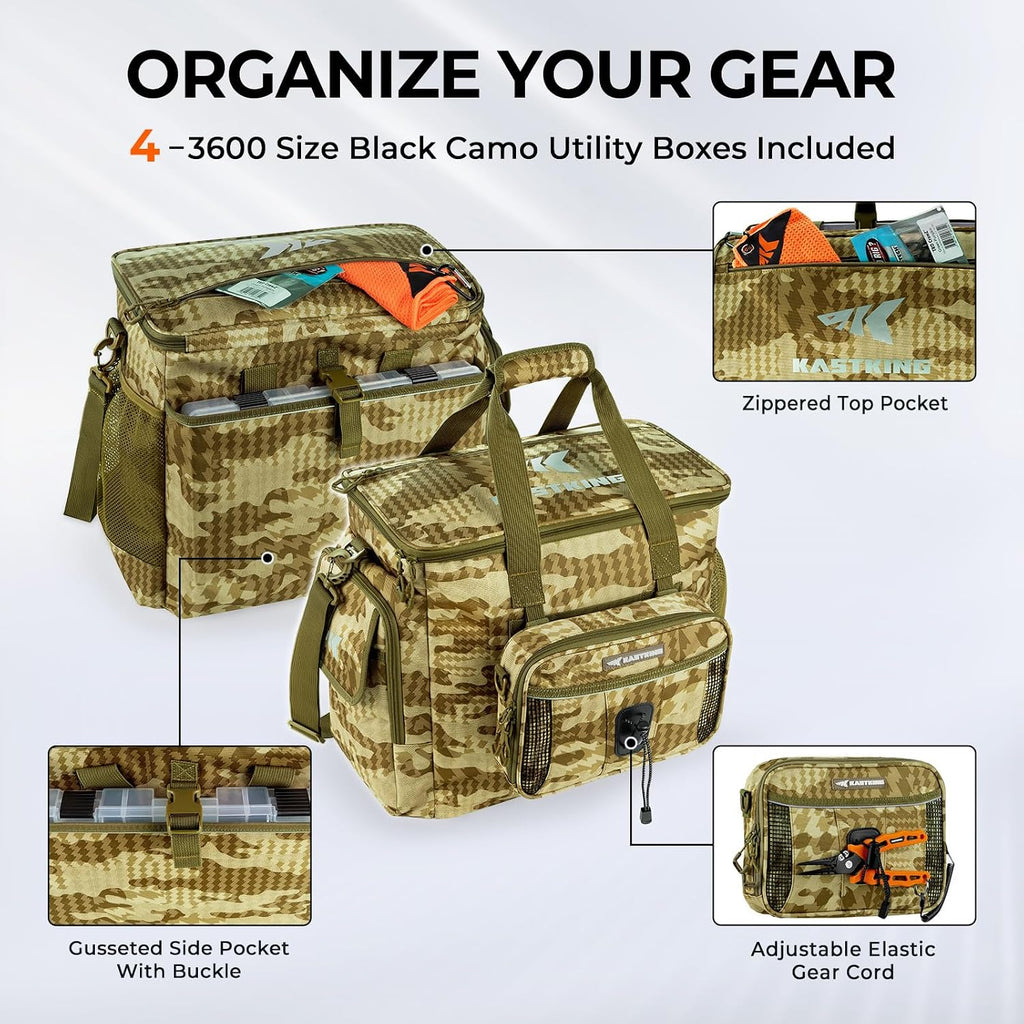 KastKing BaitSpace Tackle Bag with Removable Bait Binder, 4 Tackle Boxes