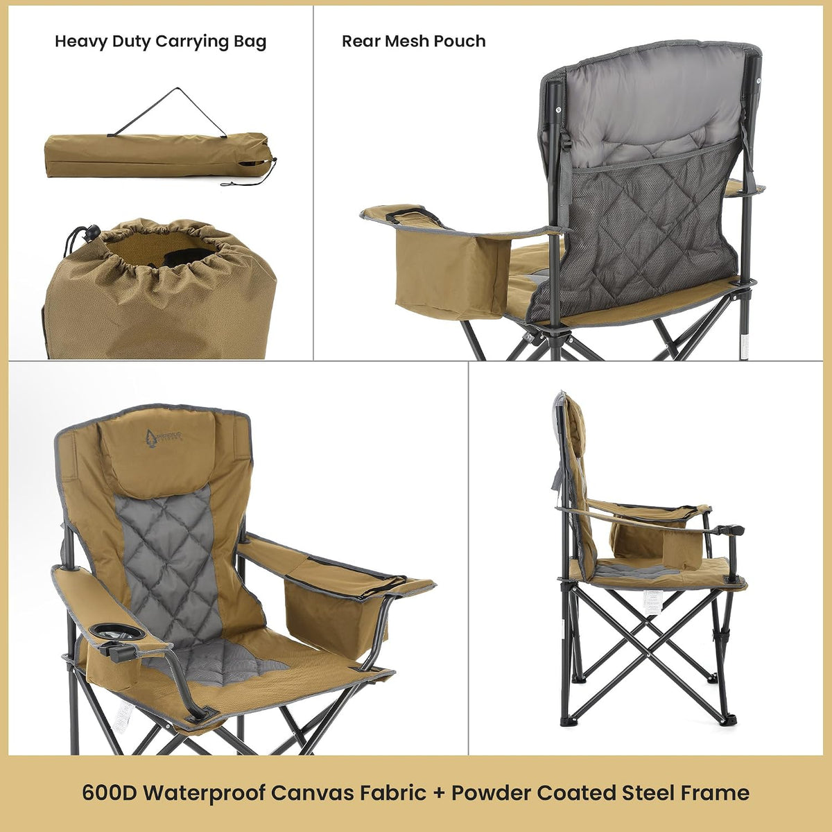 ARROWHEAD OUTDOOR 2PK Portable Deluxe Folding Camp Quad Chair, Headrest