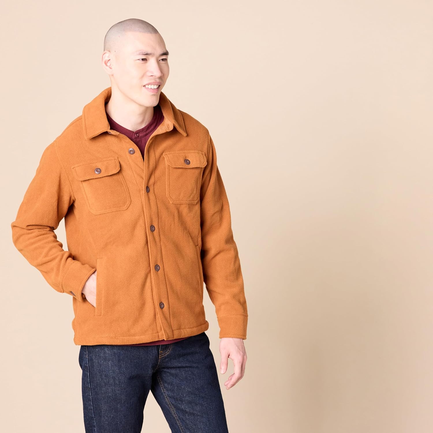 Amazon Essentials Men's Long-Sleeve Polar Fleece Shirt Jacket for Winter, Jackets