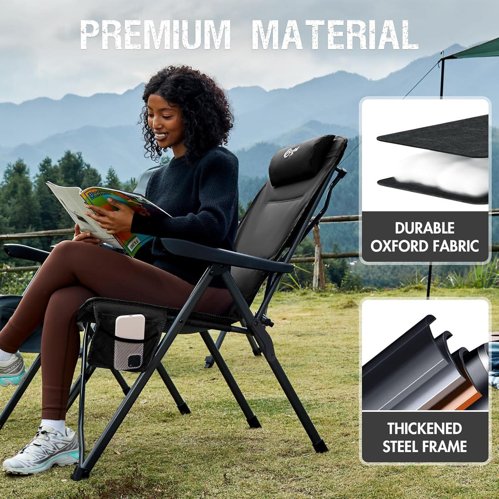 Portal Reclining Camping Chair with Adjustable Back, Black