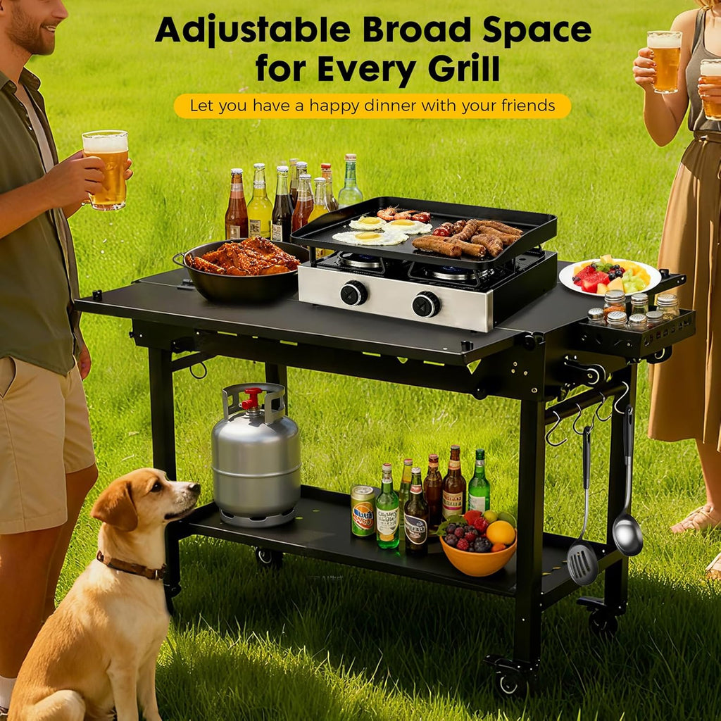 Outdoor Grill Cart Table Griddle Stand, Folding Grill Table with Wheels