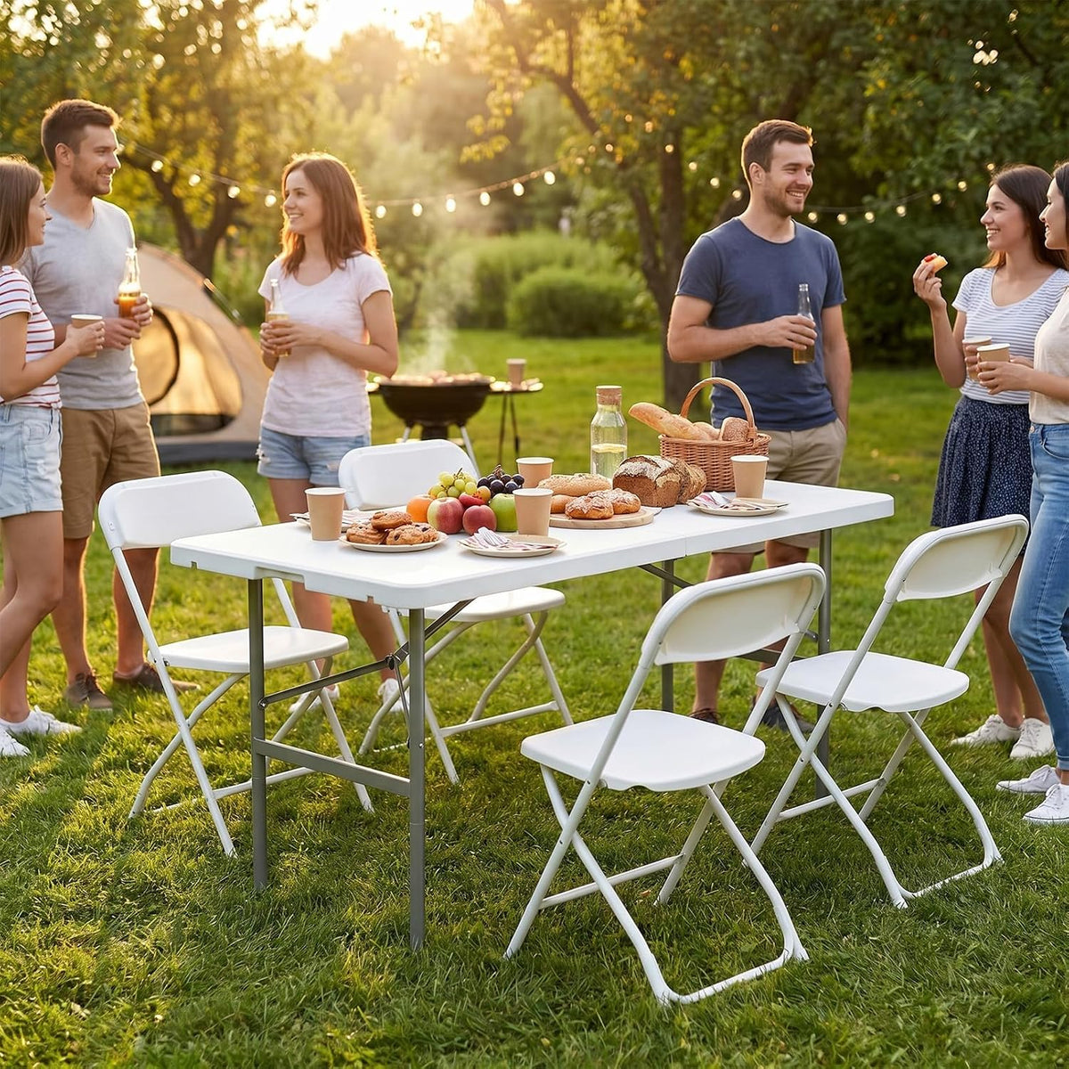 Sweetcrispy 4 FT Folding Picnic Table, Easy to Fold and Store