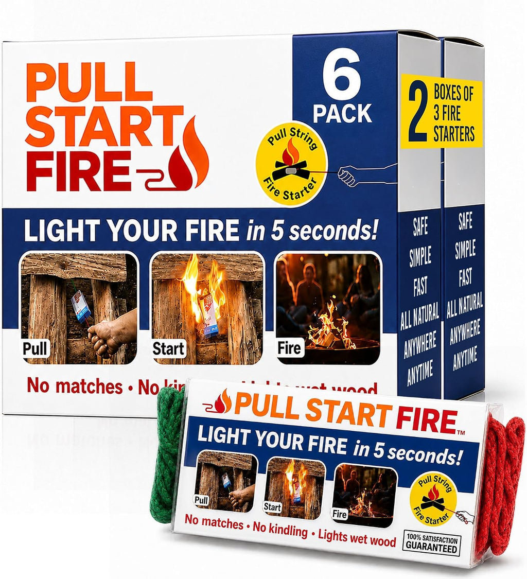Pull Start Fire Starter, Pull String, No Matches, Lights Wet Wood, 6 Pack
