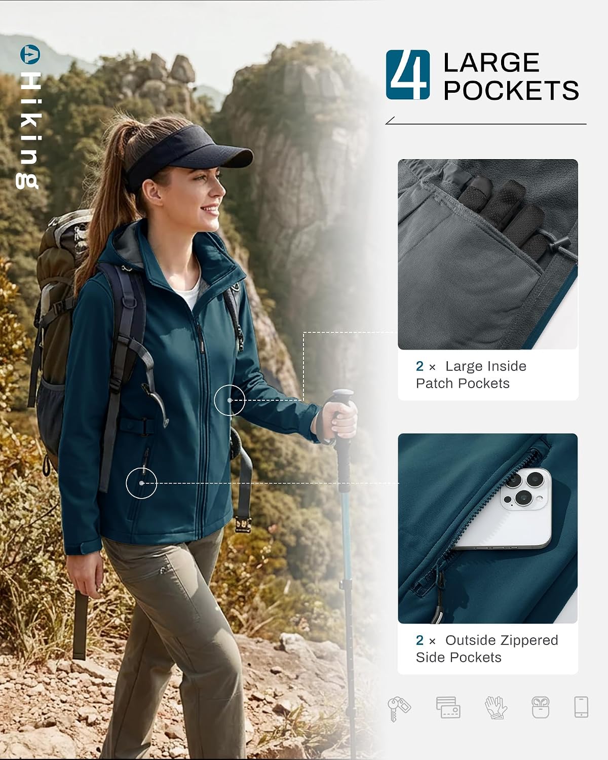 Outdoor Ventures Women's Fleece Lined Rain Jacket Waterproof Softshell Coat