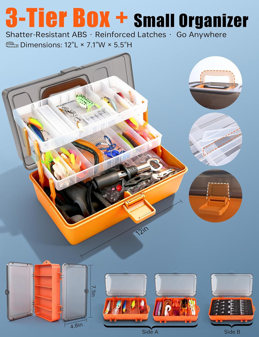 Large 3-Layer Tackle Box with Tackle Included, 417Pcs Fishing Lures Kit | Fishing Box with Bonus Small 2-Sided Box & Gloves, Pliers, Crankbait, Hooks, Freshwater Bass Fishing Gear Gift for Men & Kids