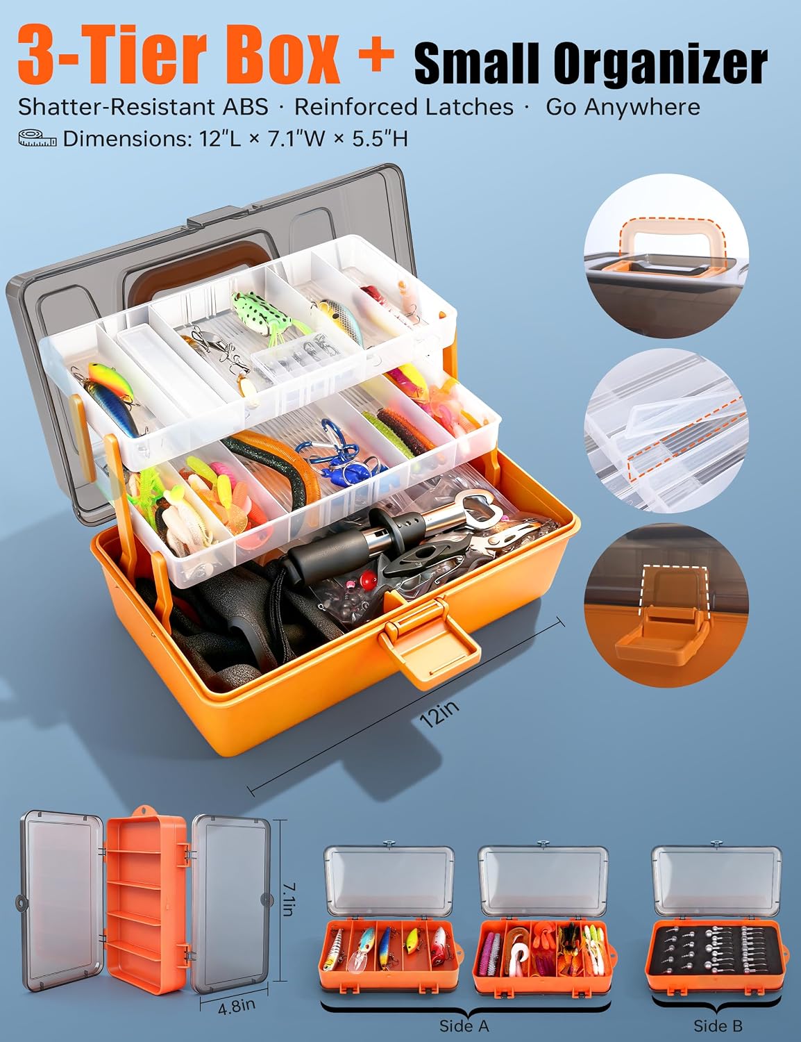 Large 3-Layer Tackle Box with Tackle Included, 417Pcs Fishing Lures Kit | Fishing Box with Bonus Small 2-Sided Box & Gloves, Pliers, Crankbait, Hooks, Freshwater Bass Fishing Gear Gift for Men & Kids