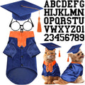 Huhumy 5 Pcs Dog Graduation Costume Set Include 2026 Pet Graduation Gown with Stole Puppy Grad Cap Lensless Glasses DIY Letter Stickers for Dogs Cats Holiday Costume Accessory(Blue Orange,S)