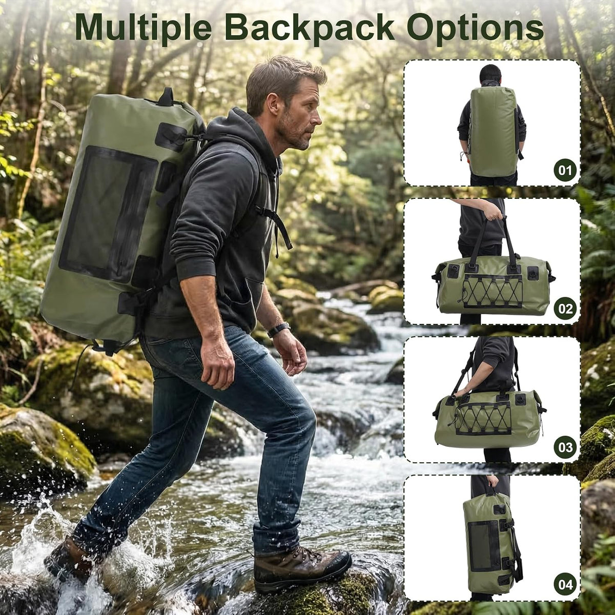 Waterproof Duffel Bag, 70L Large Roll Top Motorcycle Dry Backpack