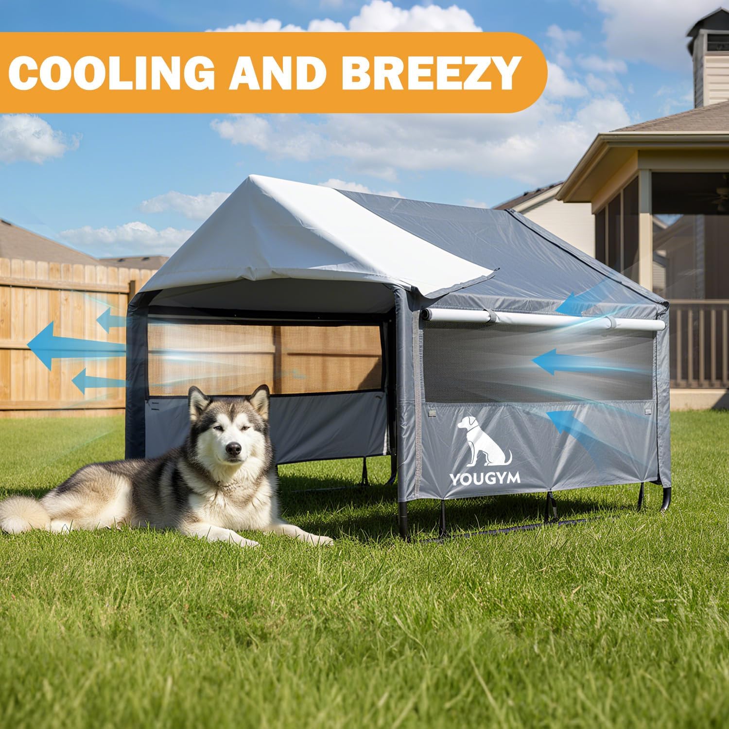 XL Outdoor Dog House for Large Dogs with Mesh Windows, Grey