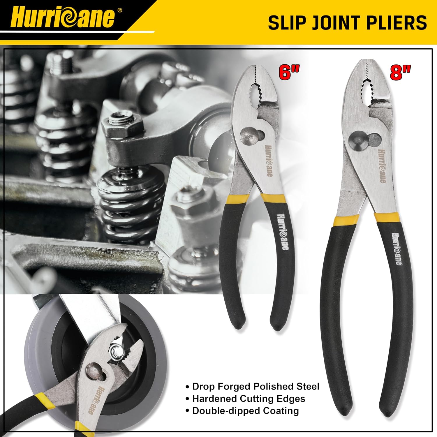 HURRICANE 7-Piece Pliers Set – 8" Water Pump, 8"/6" Slip Joint, 7" Linesman, 6" Diagonal, 6" & Mini Long Nose, Carbon Steel, Anti-Slip Double-Dipped Handle for Home, DIY, Automotive