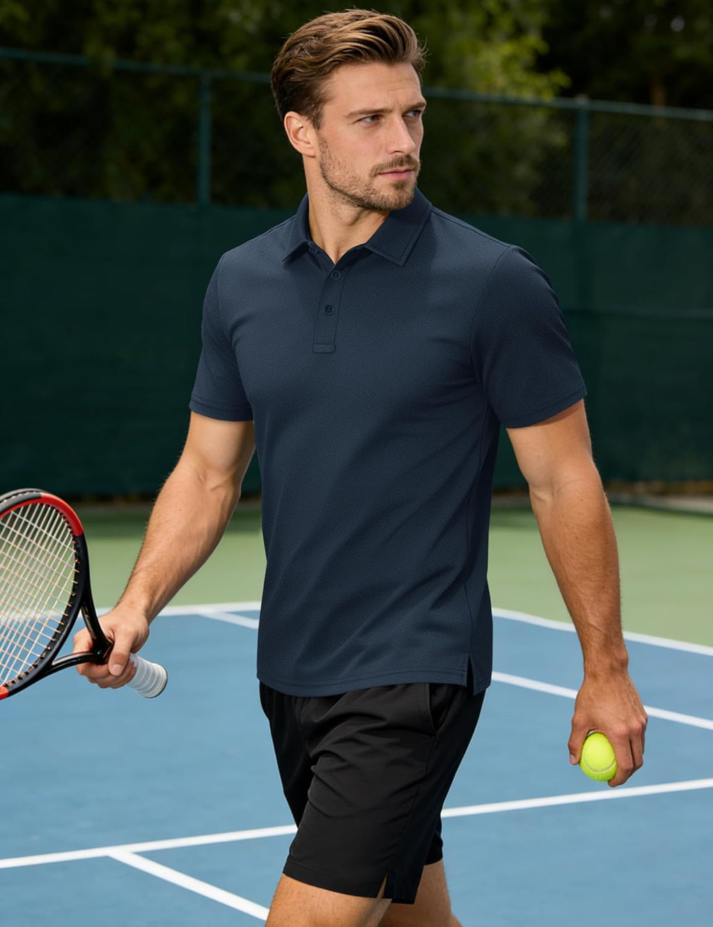 TACVASEN Men's Polo Shirts Short Sleeve Dry Fit Collared Golf Shirt