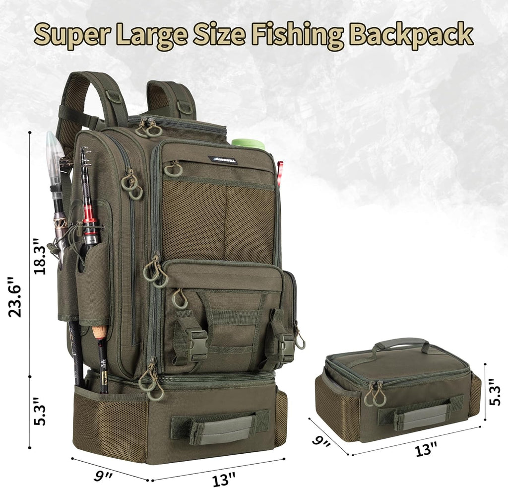 Fishing Backpack with Cooler for 3 Tackle Boxes Fishing Bag with Rod Holder
