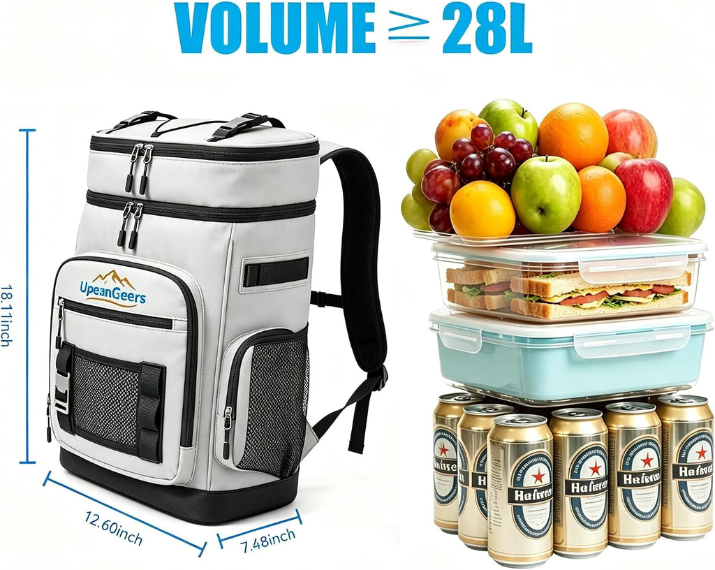 Large Insulated Cooler Backpack,Waterproof Lunch Bag for Men & Women,Ice Packs for Cooler, Road Trip, Beach, Camping,Hiking & Office, Blue & Gray