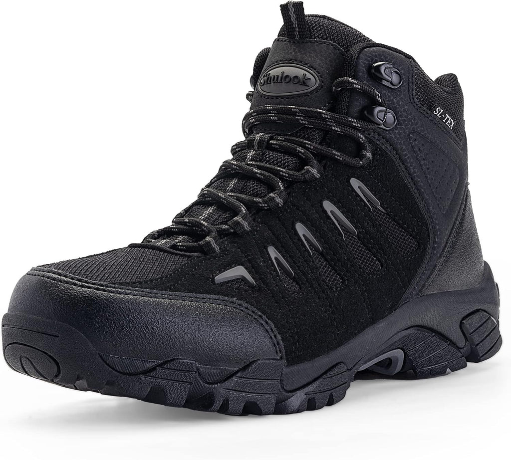 SHULOOK Men's Waterproof Hiking Boots Non-Slip Lightweight Mid Top Ankle Boot Breathable Hiker Trekking Shoes