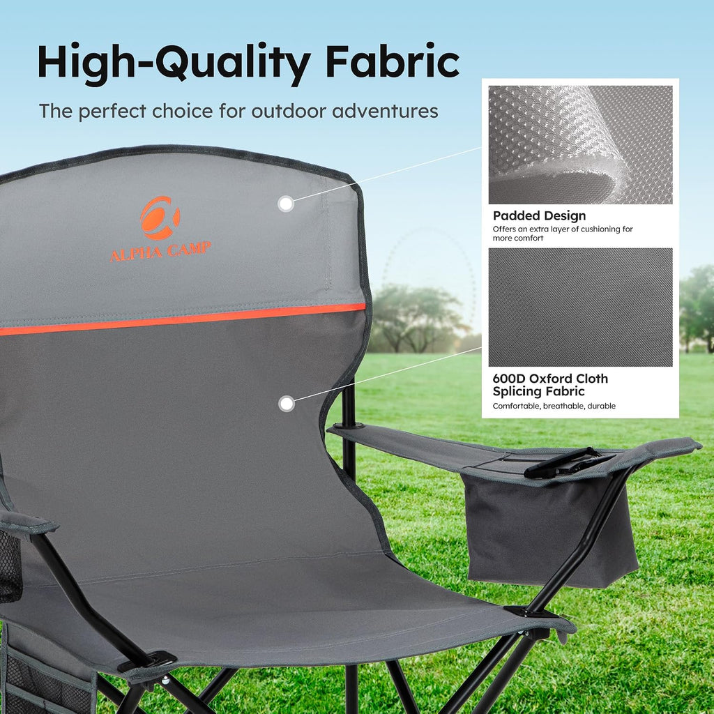 ALPHA CAMP 2-Pack Folding Camping Chair with Cooler Bag & Lumbar Support