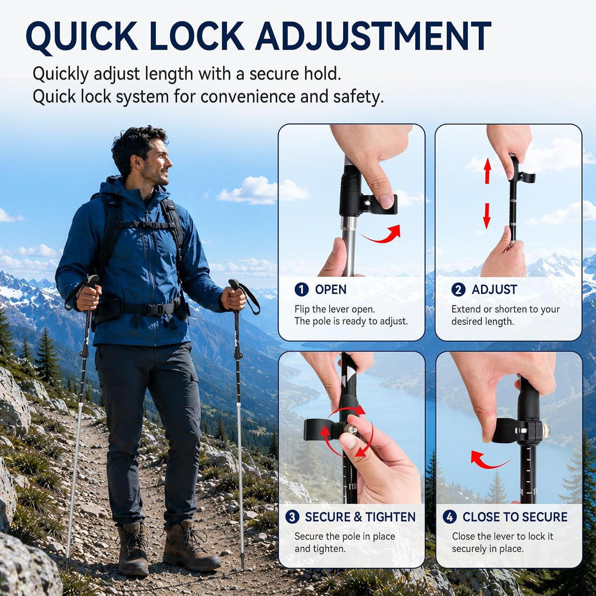 Collapsible Hiking Poles, Lightweight Walking Stick for Trekking