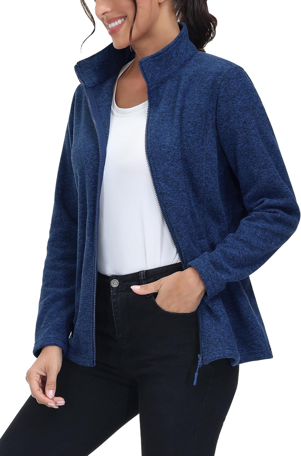 MAGCOMSEN Womens Fleece Zip Up Jacket with Pockets Lightweight Soft Coat