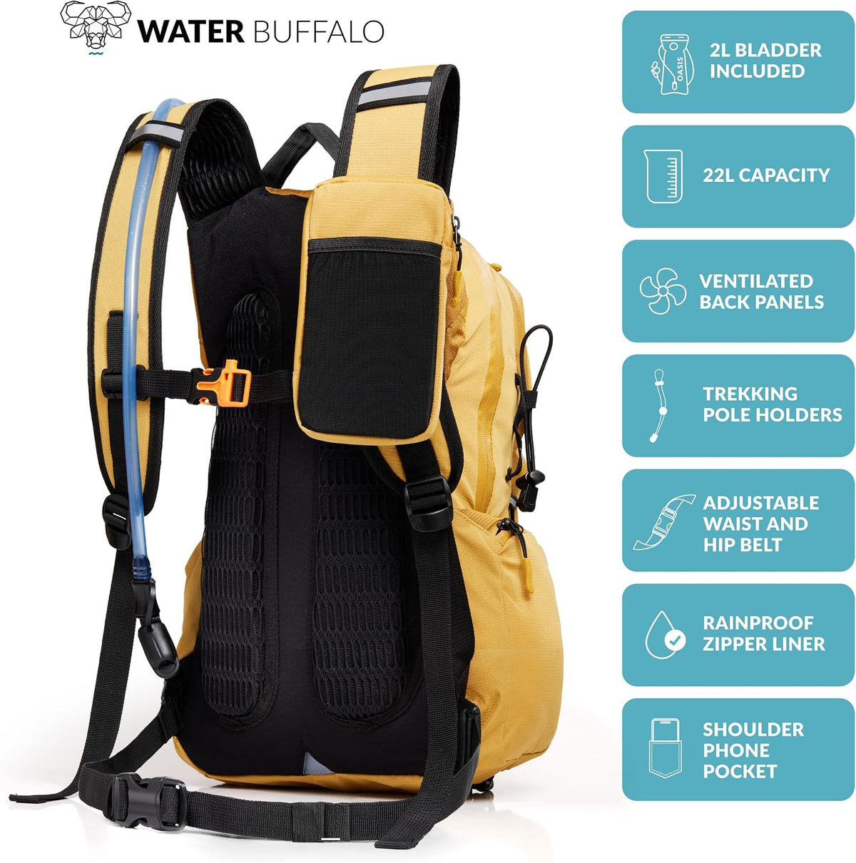 Water Buffalo Sherpa 22L Hiking Hydration Backpack, 2L Bladder