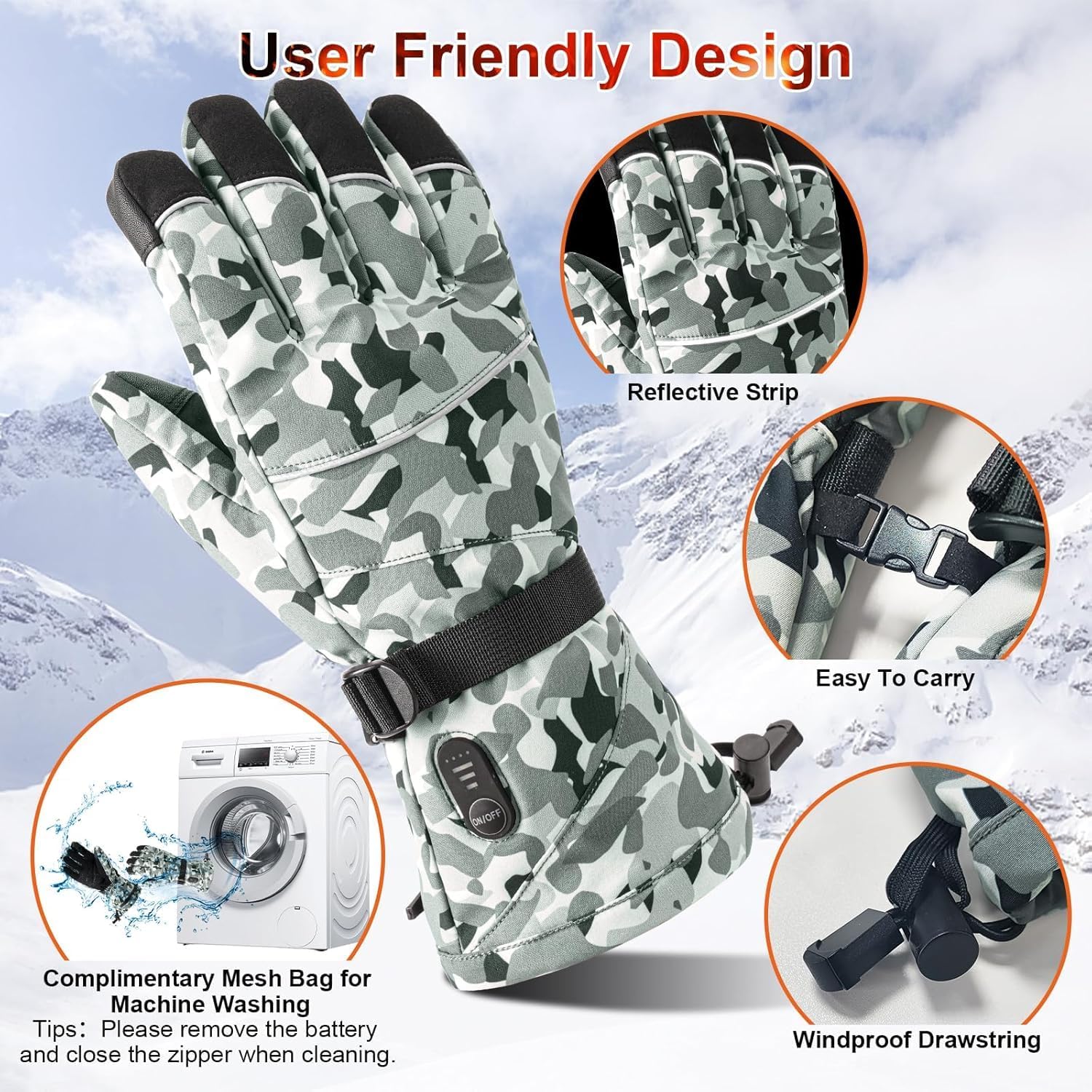 Rechargeable Heated Gloves for Men Women Hand Warmers Winter Ski Gloves