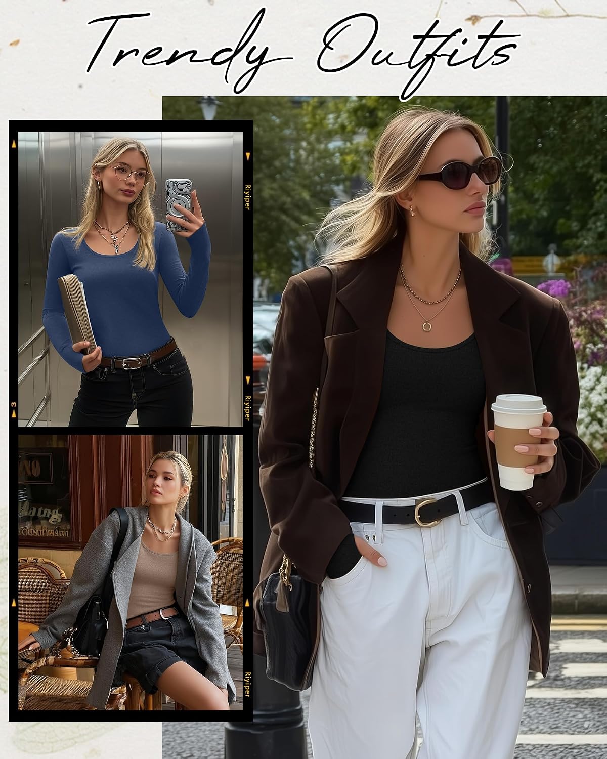 Riyiper 3 Pack Women's Thermal Long Sleeve Shirts Scoop Neck Top